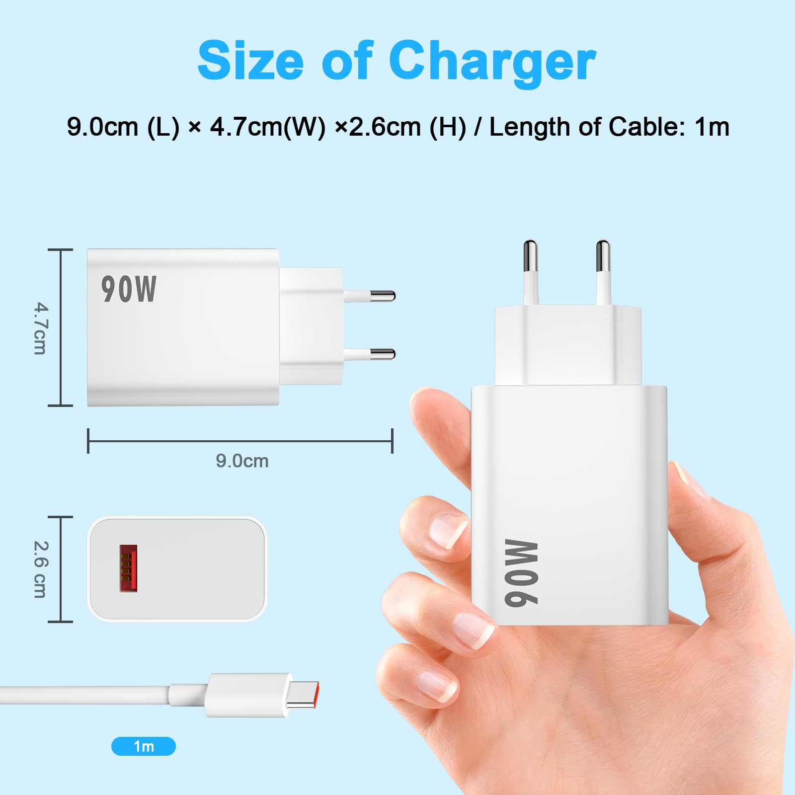 90 W Chargeur et câble USB C pour Xiaomi Poco X7 Pro F7 Pro F6 5G